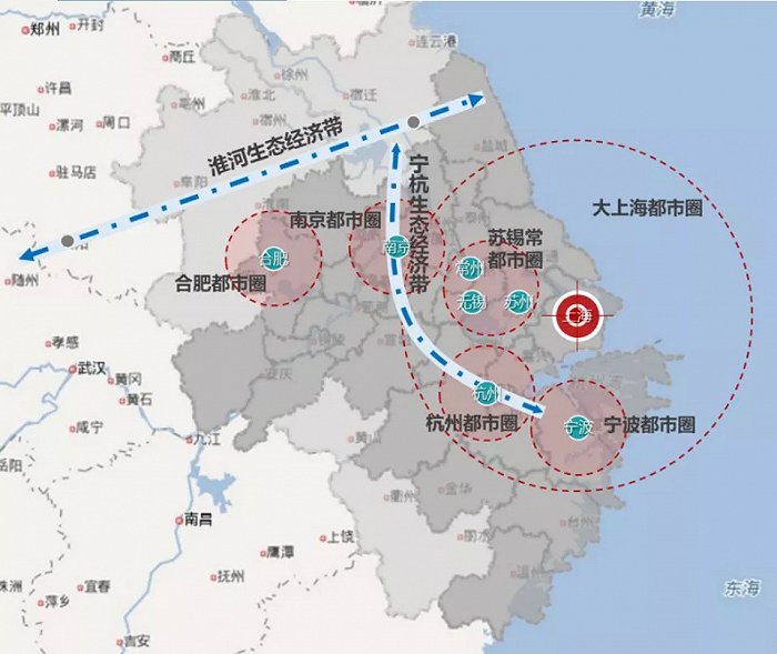 文件中提出都市圈协调发展,其中"1"指大上海都市圈,"5"代表苏锡常
