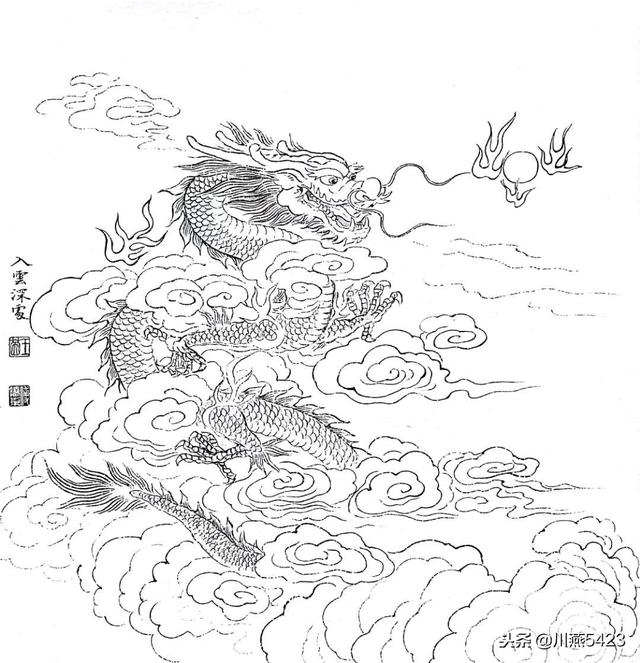 中国龙 工笔线描