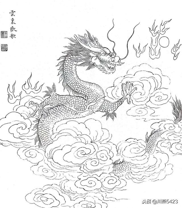 线描中国龙虎虎生威百猫图