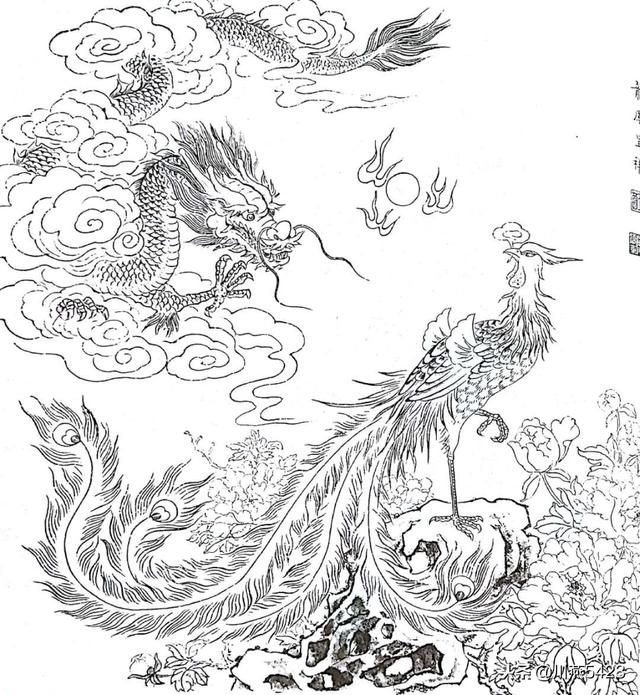 中国龙 工笔线描