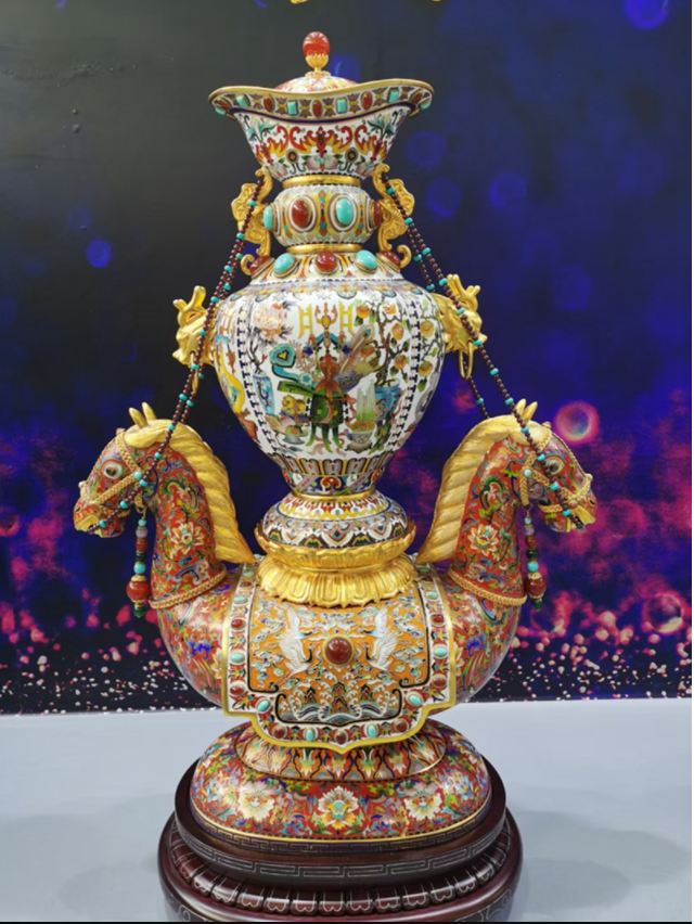 张同禄大师作品景泰蓝掐丝珐琅马上平安摆件