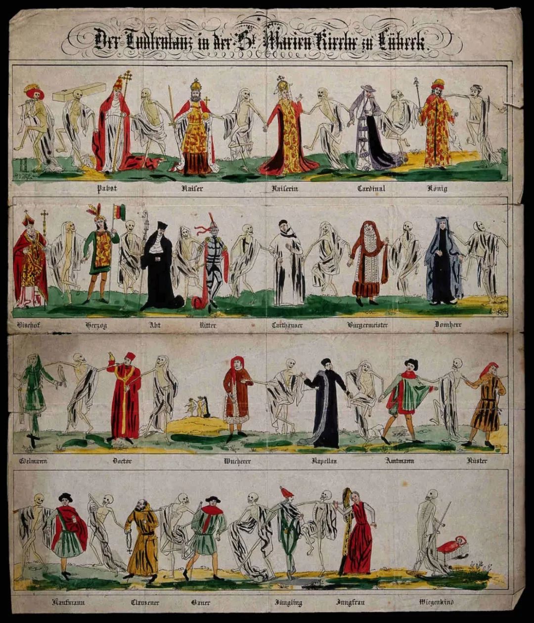 艺术和文学领域兴起了一个恐怖的主题:死亡舞(the danse macabre)