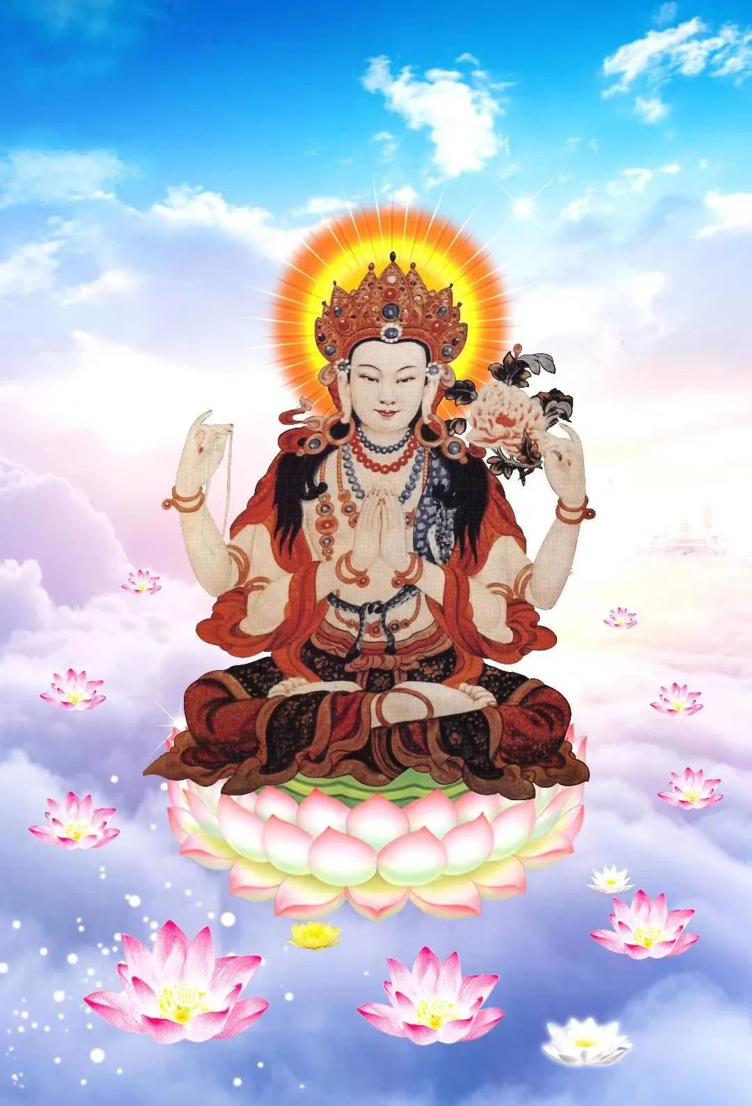 "准提法"是观音法门的总法,故有一段四臂观音的六字大明咒之持诵,以为