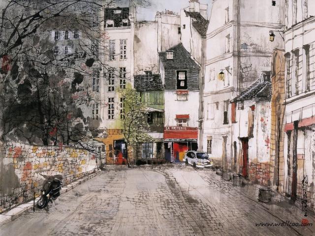 印象派画家刘懋善水墨山水画国外风景